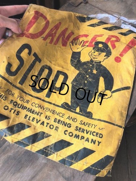 画像9: Vintage OTIS ELEVATOR Danger! STOP Flag Sign (C282) (9)