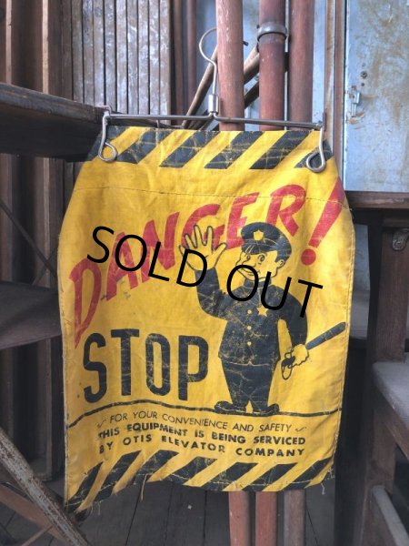 画像1: Vintage OTIS ELEVATOR Danger! STOP Flag Sign (C282) (1)