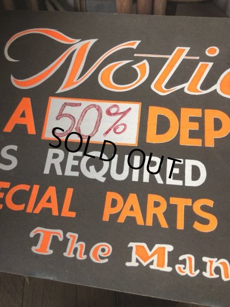 画像5: Vintage Hand Painted Retail Store Signs on Black Paper Board / Notice! A 50% DEPOSIT (C351)  (5)