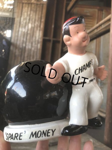 画像12: Vintage Bowling Ceramic Coin Bank SPARE MONEY (B740) (12)