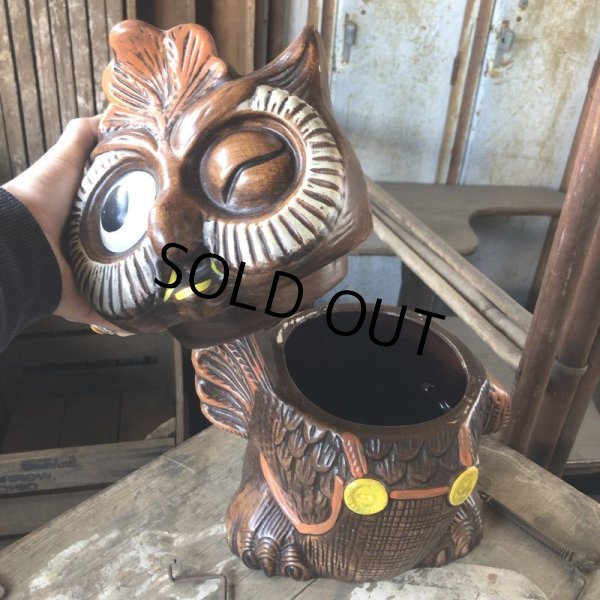 画像2: 60s Vintage Wise Winking Waving Owl Cookie Jar (B776) (2)