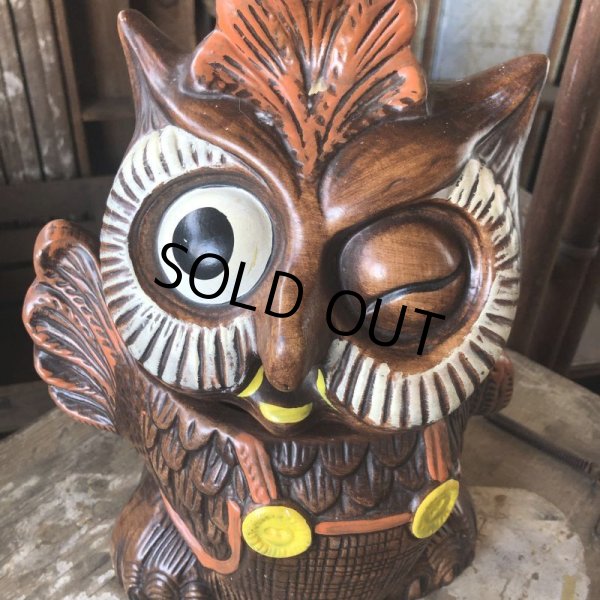 画像10: 60s Vintage Wise Winking Waving Owl Cookie Jar (B776) (10)