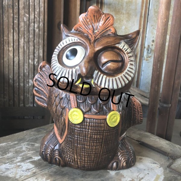 画像8: 60s Vintage Wise Winking Waving Owl Cookie Jar (B776) (8)