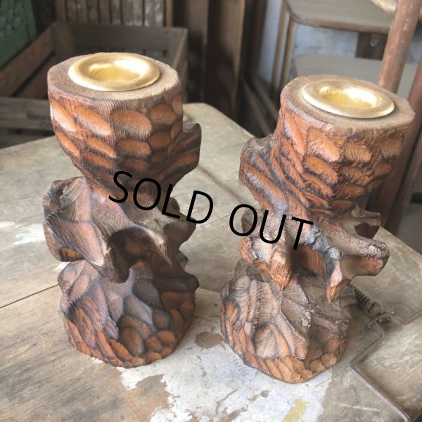 画像4: Vintage Hawaiiana Tiki Wooden Candle Holder SET (B780) (4)