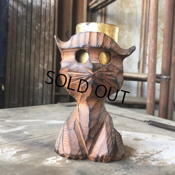 画像10: Vintage Hawaiiana Tiki Cat Wooden Candle Holder (B781) (10)