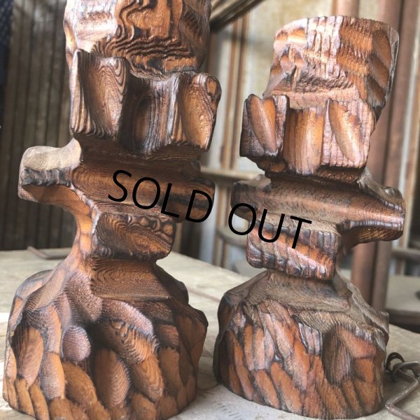 画像2: Vintage Hawaiiana Tiki Wooden Candle Holder SET (B780) (2)