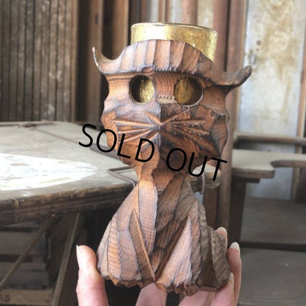 画像1: Vintage Hawaiiana Tiki Cat Wooden Candle Holder (B781) (1)