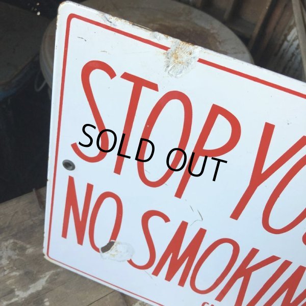 画像2: Vintage Original STOP YOUR MOTOR NO SMOKING PLEASE Porcelain Sign (B843) (2)