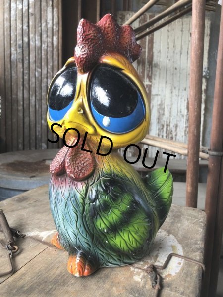 画像6: 60s Mid Century Vintage Sad Big Eye Bird Ceramic Coin Bank Statue (B861) (6)