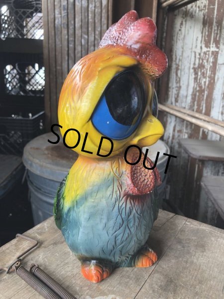 画像2: 60s Mid Century Vintage Sad Big Eye Bird Ceramic Coin Bank Statue (B861) (2)