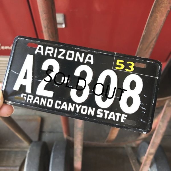 画像1: 50s Vintage Bicycle License Plate 1953 ARIZONA A2-308 (M108) (1)