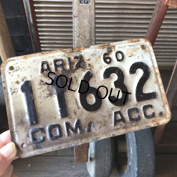 画像1: 60s Vintage Motorcycle License Plate 1960 ARIZ 11632 COM ACC (M109) (1)