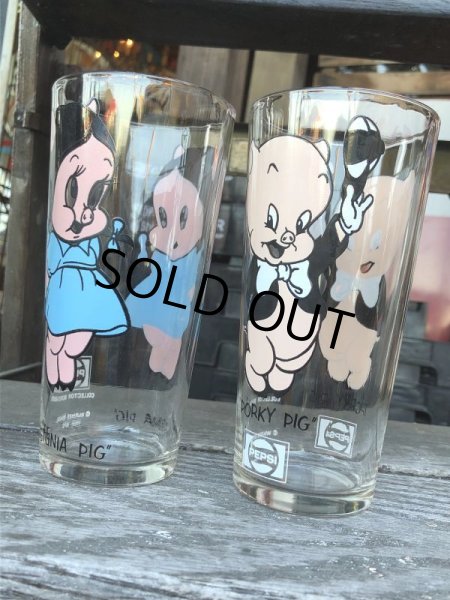 画像3: 70s Vintage Pepsi Glass Porky Pig & Petunia Pig SET (M373) (3)
