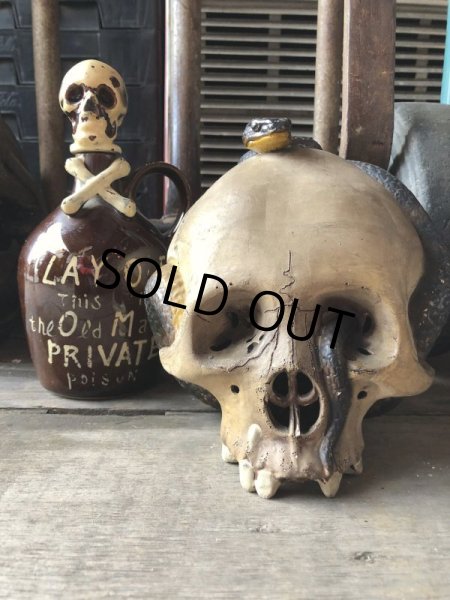 画像1: Rare ! Vintage Skeleton Skull & Snake Figurine Statue Hard to Find !!! (M382) (1)