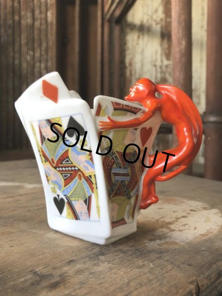 画像1: Antique Royal Bayreuth Red Devil Playing Cards Porcelain Creamer Pitcher (M438) (1)