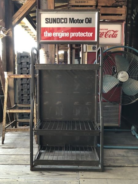 画像1: Vintage Sunoco Motor Oil Engine Protector Store Display Steel Rack (M541) (1)