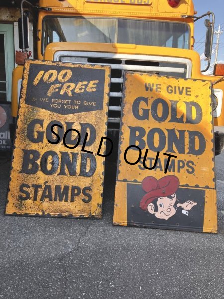 画像1: 【店舗引き取り限定】 Vintage GOLD BOND STAMPS Advertising Large Metal Store Display Sign SET (M547) (1)