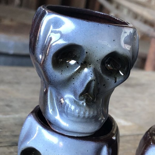 画像15: 50s Vintage SKULL " LAY OFF " Poison Decanter Bottle w/Shot Glass (B619) (15)