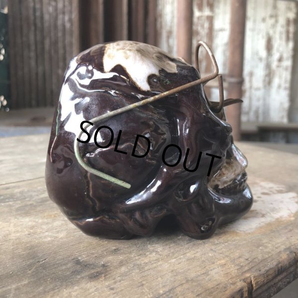 画像11: 50s MADE IN JAPAN Skull w/Glasses Ceramic Ashtray (M621) (11)