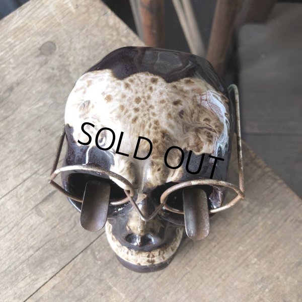 画像13: 50s MADE IN JAPAN Skull w/Glasses Ceramic Ashtray (M621) (13)