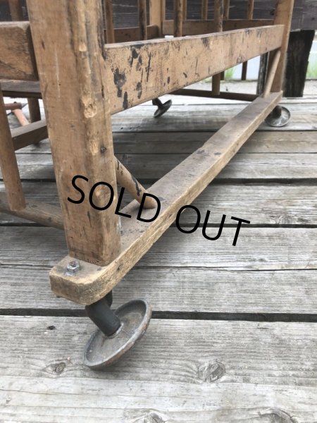 画像13: Antique Wooden Rolling Bakers Rack (M688) (13)