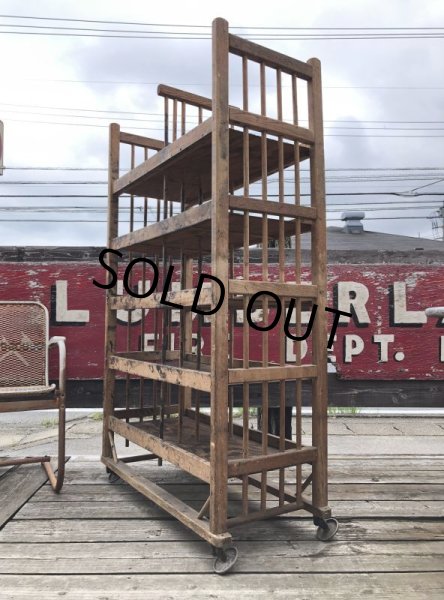 画像8: Antique Wooden Rolling Bakers Rack (M688) (8)