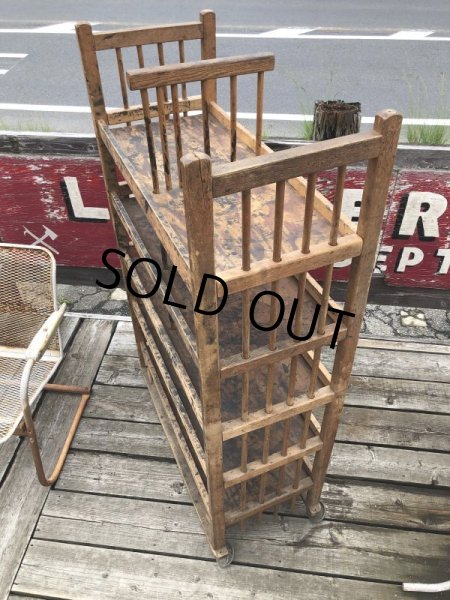 画像3: Antique Wooden Rolling Bakers Rack (M688) (3)
