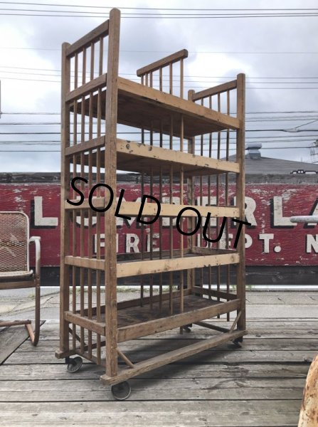画像4: Antique Wooden Rolling Bakers Rack (M688) (4)
