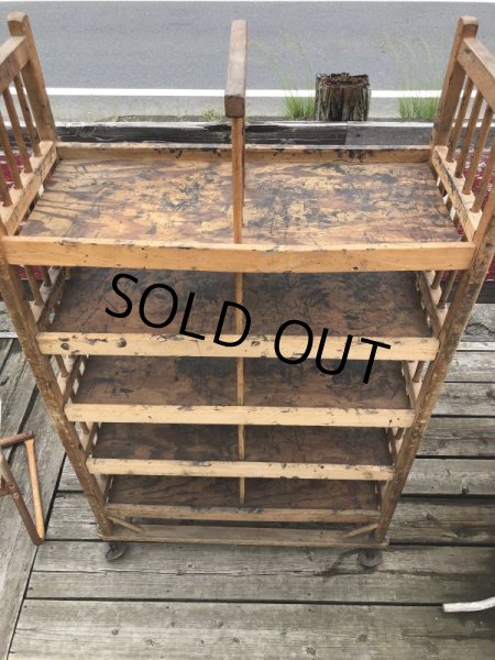 画像5: Antique Wooden Rolling Bakers Rack (M688) (5)