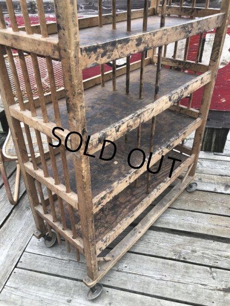 画像12: Antique Wooden Rolling Bakers Rack (M688) (12)