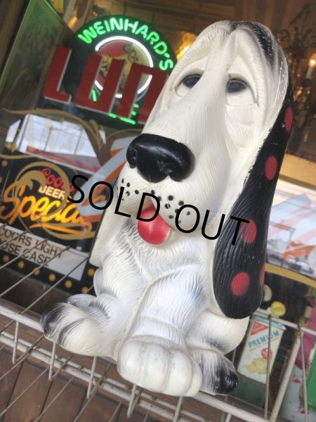画像7: 70s Vintage NY Vinyl Plastic Sad Eye Dog Bank Basset hound White x Dot (M843) (7)