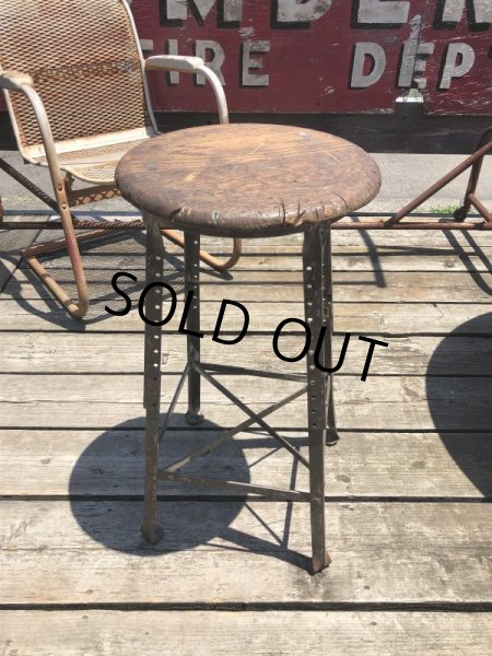 画像2: Vintage Industrial Stool with Wood Seat (M843) (2)