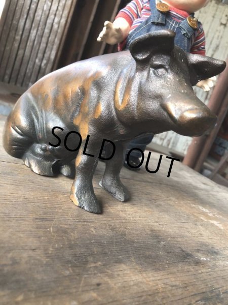 画像8: 40s Vintage Chicago Stockyard Souvenir Cast Iron Copper Wash Piggy Bank (M951)  (8)