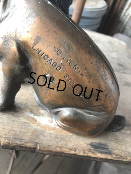 画像14: 40s Vintage Chicago Stockyard Souvenir Cast Iron Copper Wash Piggy Bank (M951)  (14)