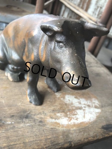 画像17: 40s Vintage Chicago Stockyard Souvenir Cast Iron Copper Wash Piggy Bank (M951)  (17)