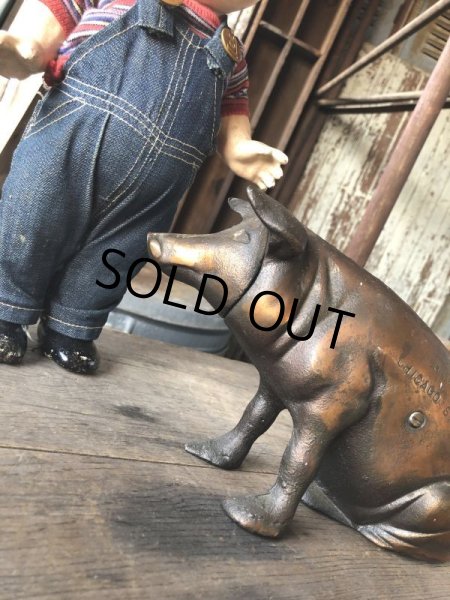 画像4: 40s Vintage Chicago Stockyard Souvenir Cast Iron Copper Wash Piggy Bank (M951)  (4)