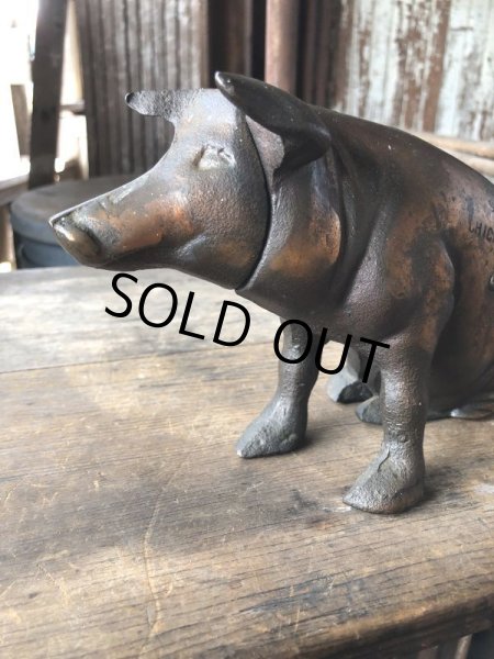 画像11: 40s Vintage Chicago Stockyard Souvenir Cast Iron Copper Wash Piggy Bank (M951)  (11)