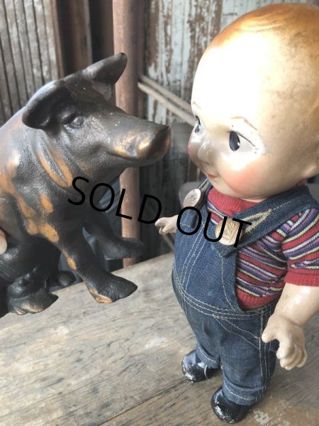 画像6: 40s Vintage Chicago Stockyard Souvenir Cast Iron Copper Wash Piggy Bank (M951)  (6)