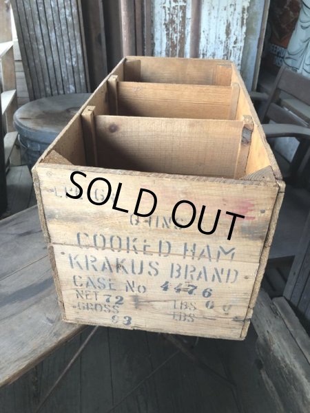 画像1: Vintage Advertising Wooden Crate Wood Box Cooked Ham Krakus Brand (M960) (1)