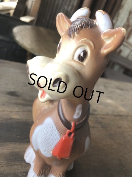 画像10: 70s Vintage Kiddie Products The First Years Red Bell Cow Rubber Squeak Doll (R125)  (10)