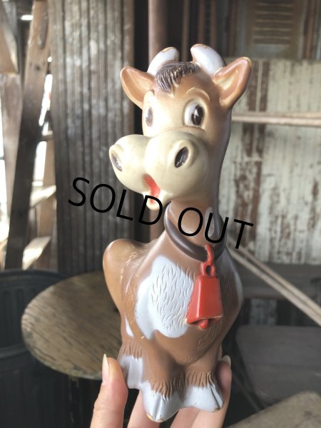 画像1: 70s Vintage Kiddie Products The First Years Red Bell Cow Rubber Squeak Doll (R125)  (1)