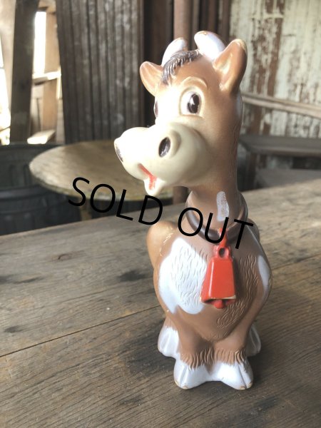 画像3: 70s Vintage Kiddie Products The First Years Red Bell Cow Rubber Squeak Doll (R125)  (3)