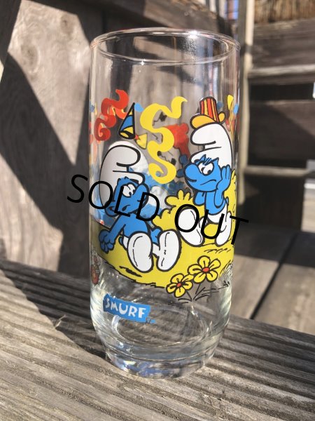 画像2: 80s Vintage Hardee's Smurf Glass HARMONY SMURF (R341) (2)