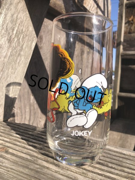 画像1: 80s Vintage Hardee's Smurf Glass JOKEY (R342) (1)