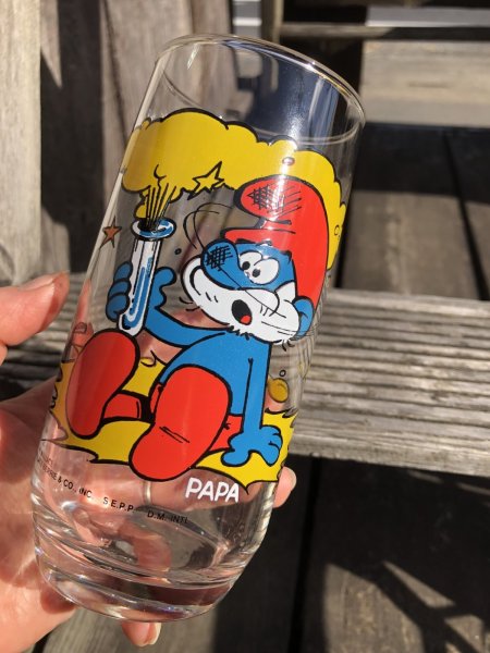 画像4: 80s Vintage Hardee's Smurf Glass PAPA (R339) (4)