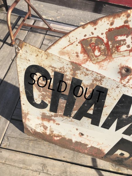 画像2: 【店舗引き取り限定】 Vintage CHAMPION SPARK PLUG SERVICE GAS STATION Sign Bullet Holes Huge ! (R403)  (2)