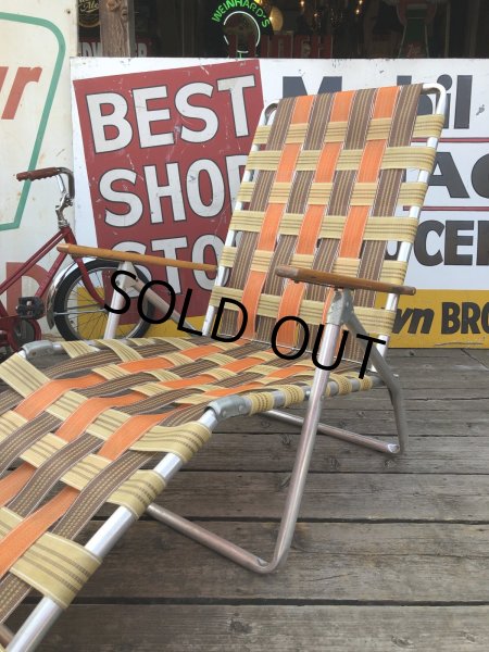 画像13: 60 Vintage Folding Long Lawn Chair (R495) (13)