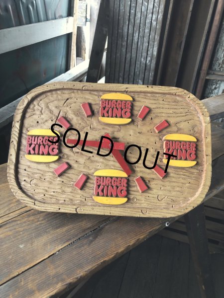 画像1: 70s Vintage BURGER KING Store Display Faux Wood Wall Clock Sign (R610) (1)