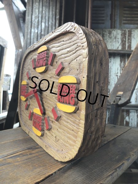 画像2: 70s Vintage BURGER KING Store Display Faux Wood Wall Clock Sign (R610) (2)