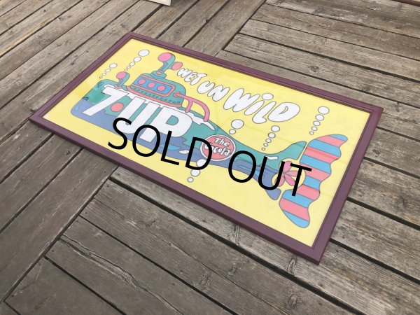 画像14: Vintage 7UP WET UN WiLD Green Bottle Submarine w/Frame 150cm x 82cm Big Size (R616) (14)